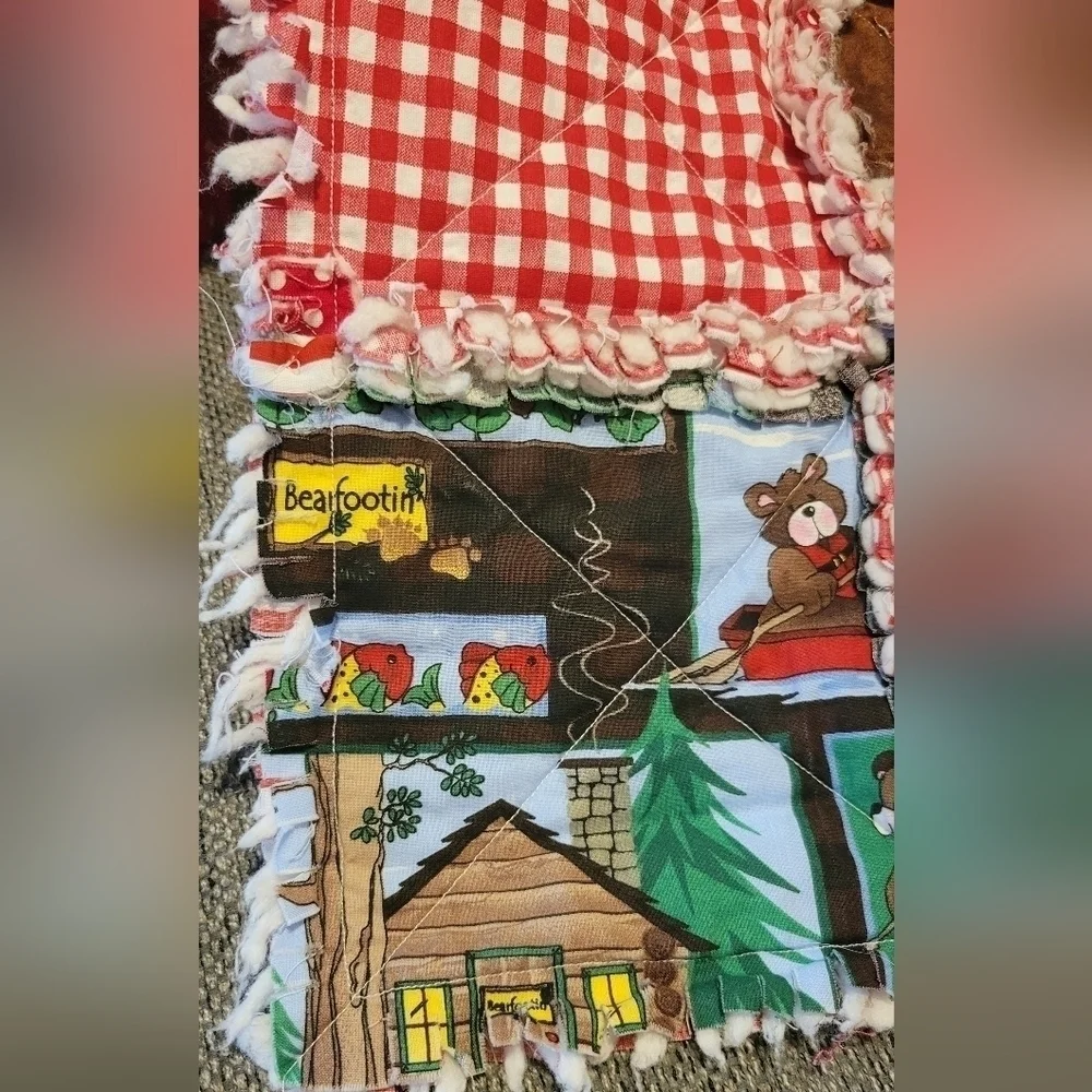 Handmade rag throw quilt fishing bears New